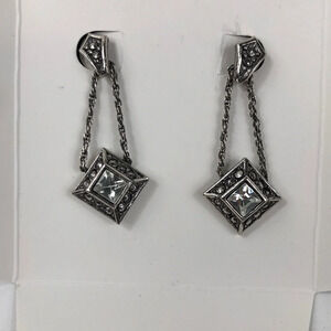 Vintage Avon Earrings Silver Tone Marcasite Crystal Drop Style For Pierced Ears